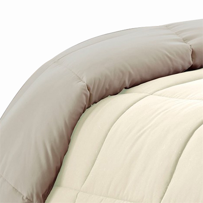 Beth Reversible Microfiber King Comforter- Squared Stitching- Ivory- Beige