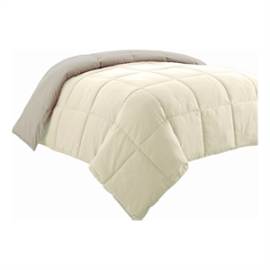 Beth Reversible Microfiber King Comforter- Squared Stitching- Ivory- Beige