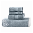 Eula Modern 6 Piece Cotton Towel Set- Stylish Damask Pattern- Slate Blue