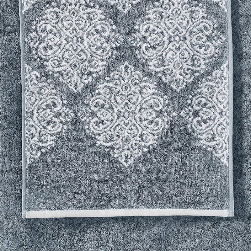 Eula Modern 6 Piece Cotton Towel Set- Stylish Damask Pattern- Slate Blue