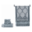 Eula Modern 6 Piece Cotton Towel Set- Stylish Damask Pattern- Slate Blue