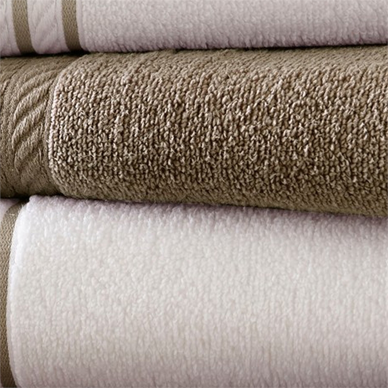 Dana 6 Piece Soft Egyptian Cotton Towel Set- Striped Pattern- Taupe- White