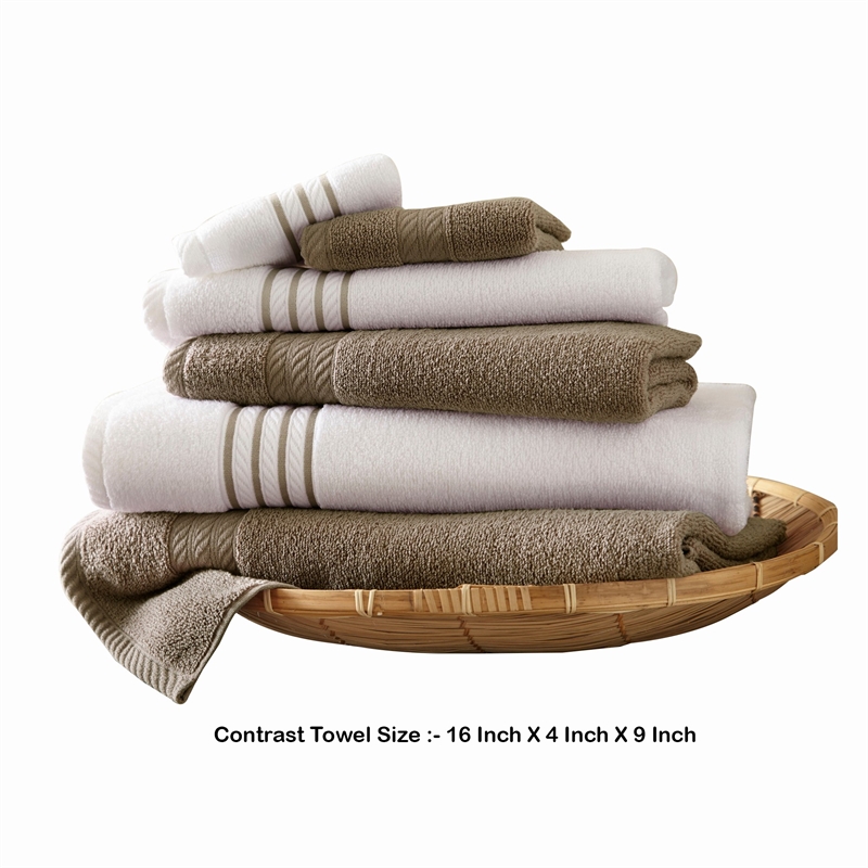 Dana 6 Piece Soft Egyptian Cotton Towel Set- Striped Pattern- Taupe- White