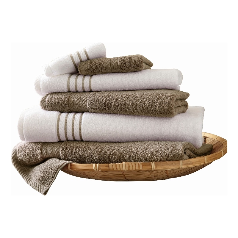 Dana 6 Piece Soft Egyptian Cotton Towel Set- Striped Pattern- Taupe- White