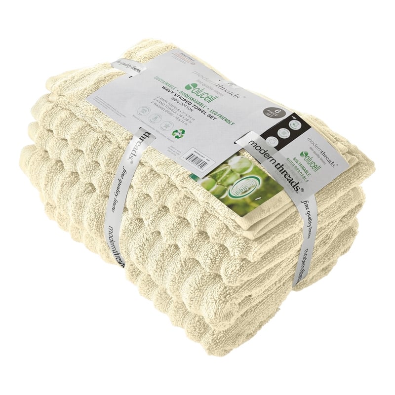 Cora 6 Piece Soft Egyptian Cotton Towel Set- Classic Textured Design- Cream