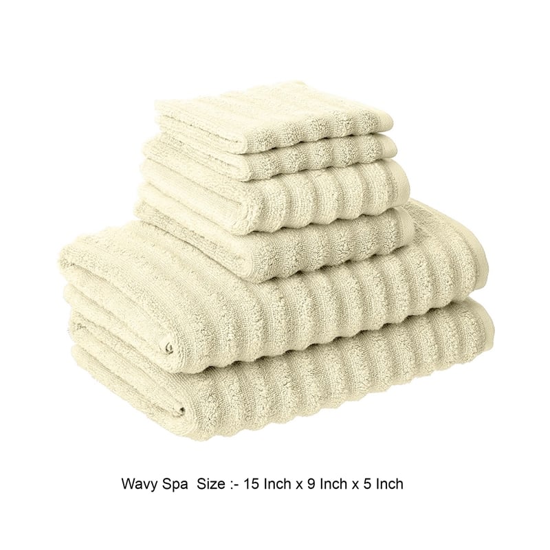 Cora 6 Piece Soft Egyptian Cotton Towel Set- Classic Textured Design- Cream