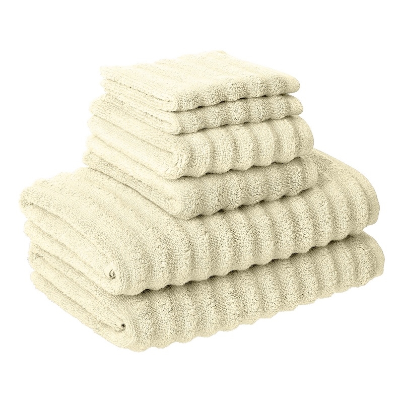 Cora 6 Piece Soft Egyptian Cotton Towel Set- Classic Textured Design- Cream