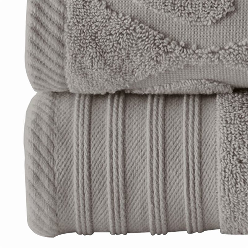 Oya 6 Piece Soft Egyptian Cotton Towel Set- Solid Medallion Pattern- Gray
