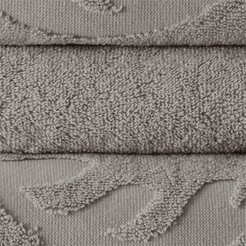 Oya 6 Piece Soft Egyptian Cotton Towel Set- Solid Medallion Pattern- Gray