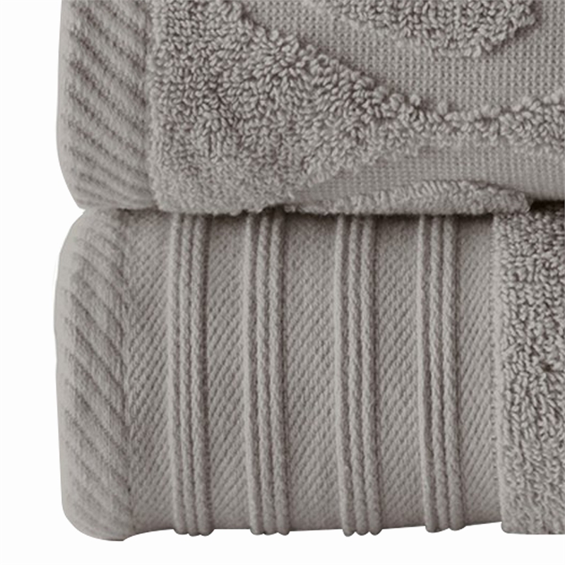 Oya 6 Piece Soft Egyptian Cotton Towel Set- Solid Medallion Pattern- Gray