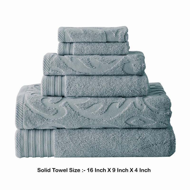 Oya 6 Piece Soft Egyptian Cotton Towel Set- Medallion Pattern- Blue Gray