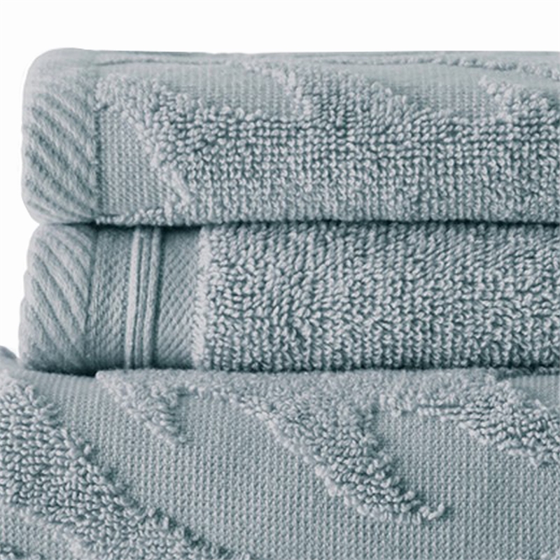 Oya 6 Piece Soft Egyptian Cotton Towel Set- Medallion Pattern- Blue Gray