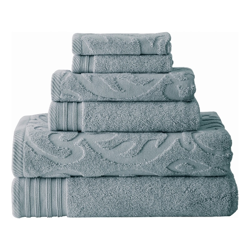 Oya 6 Piece Soft Egyptian Cotton Towel Set- Medallion Pattern- Blue Gray