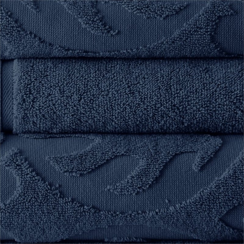 Oya 6 Piece Soft Egyptian Cotton Towel Set- Medallion Pattern- Navy Blue