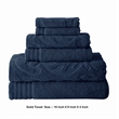 Oya 6 Piece Soft Egyptian Cotton Towel Set- Medallion Pattern- Navy Blue