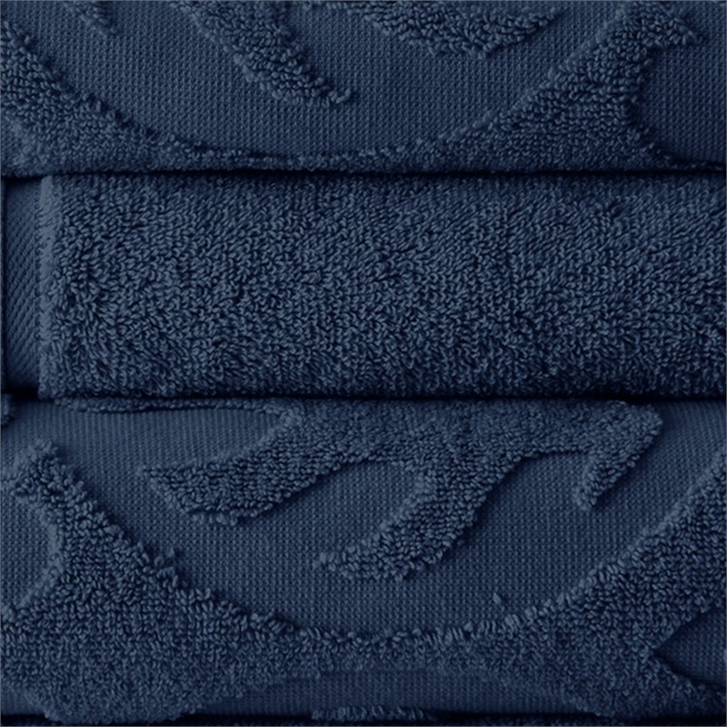 Oya 6 Piece Soft Egyptian Cotton Towel Set- Medallion Pattern- Navy Blue