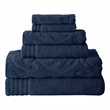 Oya 6 Piece Soft Egyptian Cotton Towel Set- Medallion Pattern- Navy Blue