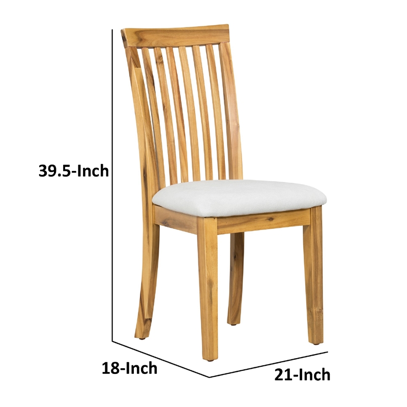 21 Inch Fabric Dining Side Chair- Slatted Back- Set of 2- Gray- Brown