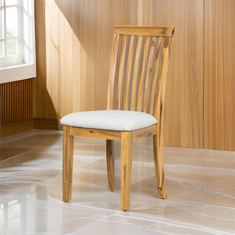 21 Inch Fabric Dining Side Chair- Slatted Back- Set of 2- Gray- Brown