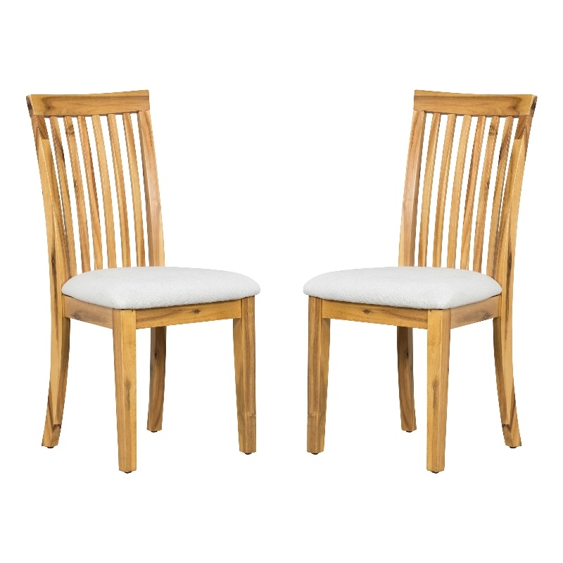 21 Inch Fabric Dining Side Chair- Slatted Back- Set of 2- Gray- Brown