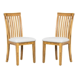 21 Inch Fabric Dining Side Chair- Slatted Back- Set of 2- Gray- Brown