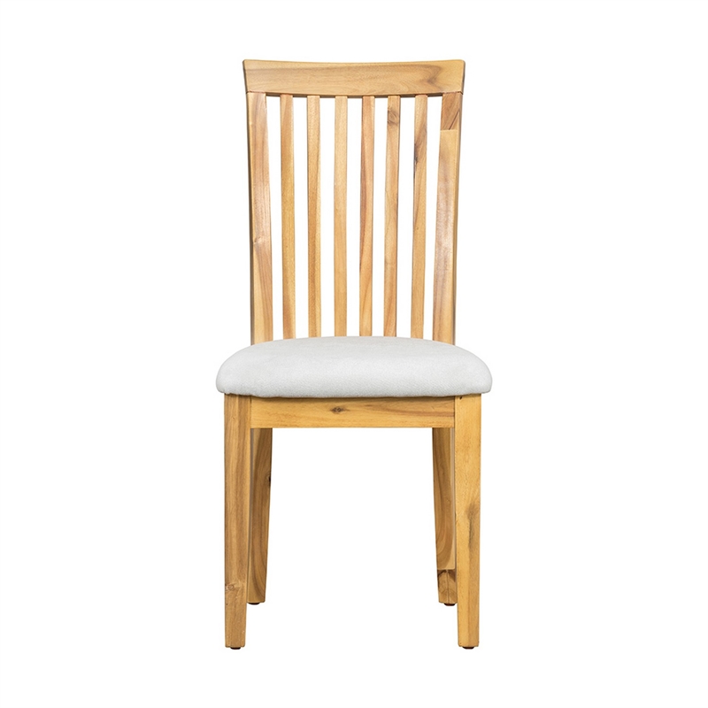 21 Inch Fabric Dining Side Chair- Slatted Back- Set of 2- Gray- Brown
