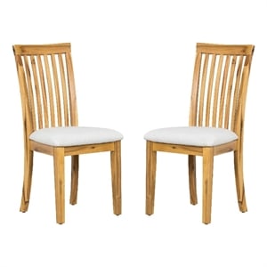 21 Inch Fabric Dining Side Chair- Slatted Back- Set of 2- Gray- Brown