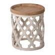 23 Inch Side Table- Vintage Wood Cutout Design- Round Top- Brown- Cream