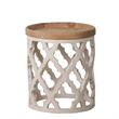 23 Inch Side Table- Vintage Wood Cutout Design- Round Top- Brown- Cream