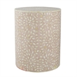 20 Inch Round Side End Table- Filigree Bone Inlay- Wood- Pale Pink- White