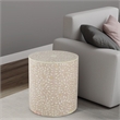20 Inch Round Side End Table- Filigree Bone Inlay- Wood- Pale Pink- White