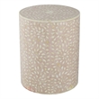 20 Inch Round Side End Table- Filigree Bone Inlay- Wood- Pale Pink- White