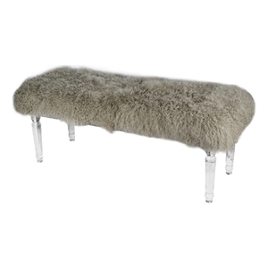 49 Inch Accent Bench- Faux Fur Seat- Clear Acrylic Legs- Smooth Rich Brown