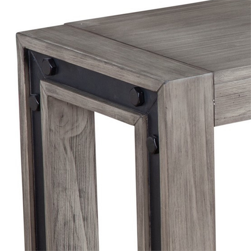 Ebb 59 Inch Rectangular Dining Bench- Faux Metal Inset- Handcrafted- Gray