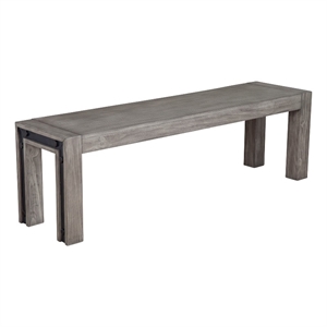 Ebb 59 Inch Rectangular Dining Bench- Faux Metal Inset- Handcrafted- Gray