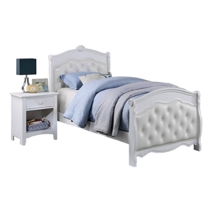 Zola Modern Curved Full Size Bed- Tufted White Faux Leather Upholstered