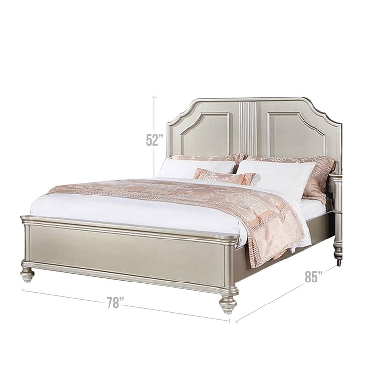 Opp Platform King Size Bed with Curved Panel Headboard- Champagne Silver