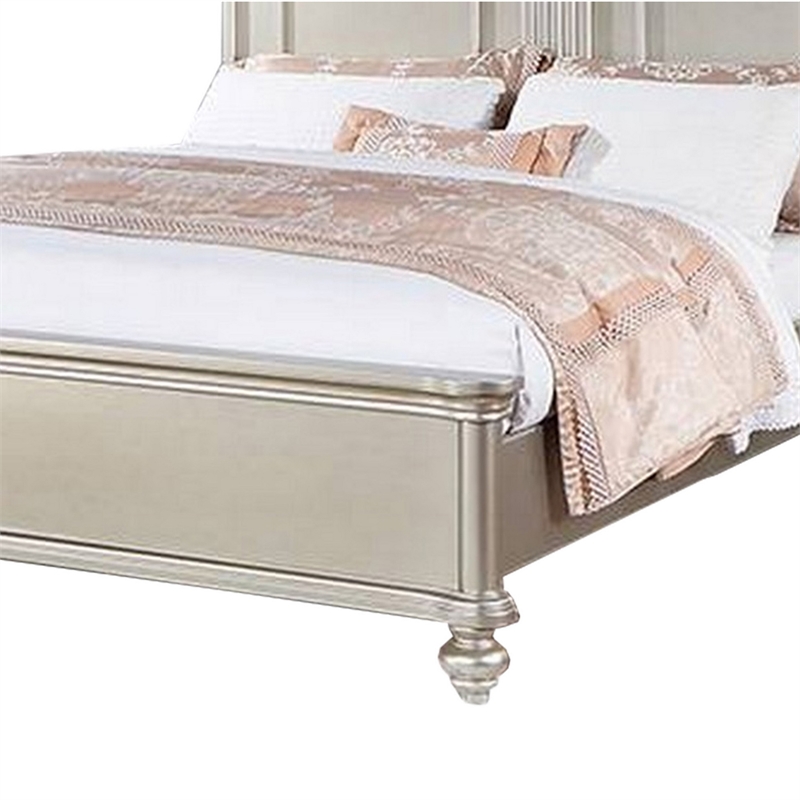 Opp Platform King Size Bed with Curved Panel Headboard- Champagne Silver
