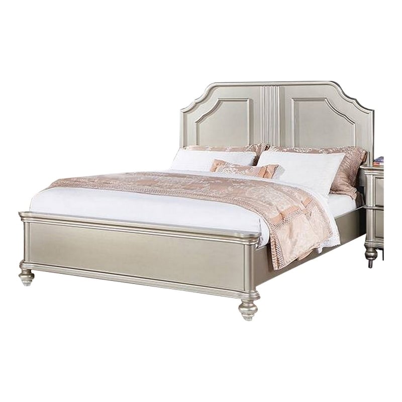 Opp Platform King Size Bed with Curved Panel Headboard- Champagne Silver