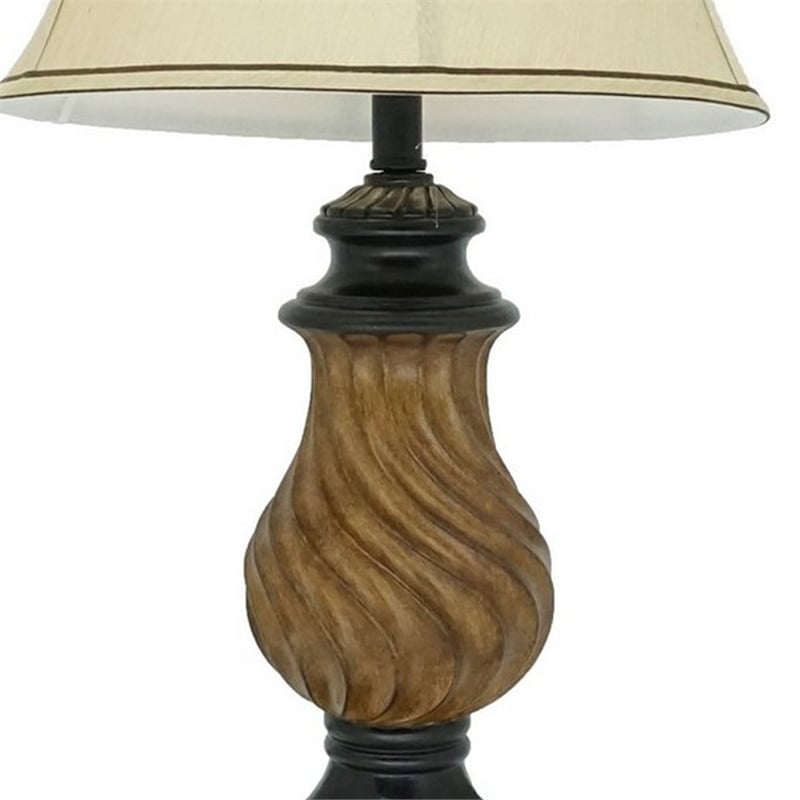 29 Inch Table Lamp- Traditional Round Beige Fabric Shade- Brown Plinth Base