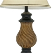 29 Inch Table Lamp- Traditional Round Beige Fabric Shade- Brown Plinth Base