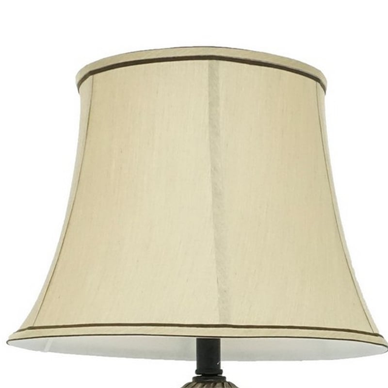 29 Inch Table Lamp- Traditional Round Beige Fabric Shade- Brown Plinth Base