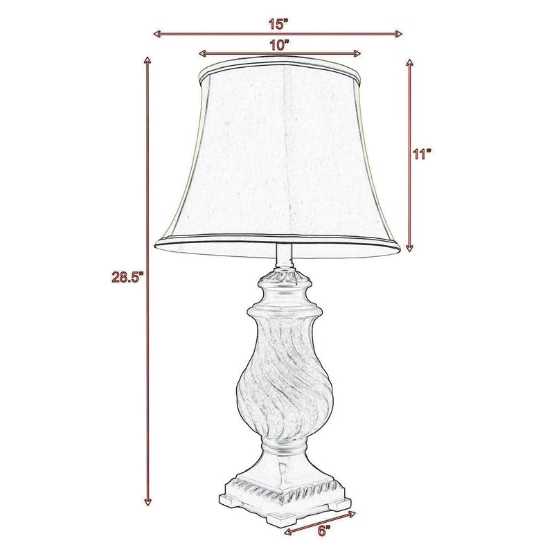 29 Inch Table Lamp- Traditional Round Beige Fabric Shade- Brown Plinth Base