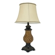 29 Inch Table Lamp- Traditional Round Beige Fabric Shade- Brown Plinth Base
