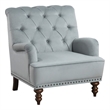 Parry 34 Inch Tufted Accent Chair- Gray Velvet Fabric- Brown Turned Legs