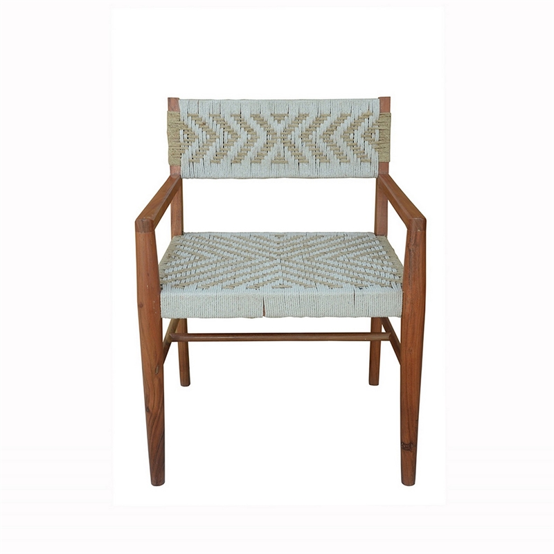 Kia 21 Inch Accent Armchair- Acacia Wood- Cotton Woven Design Natural Cream