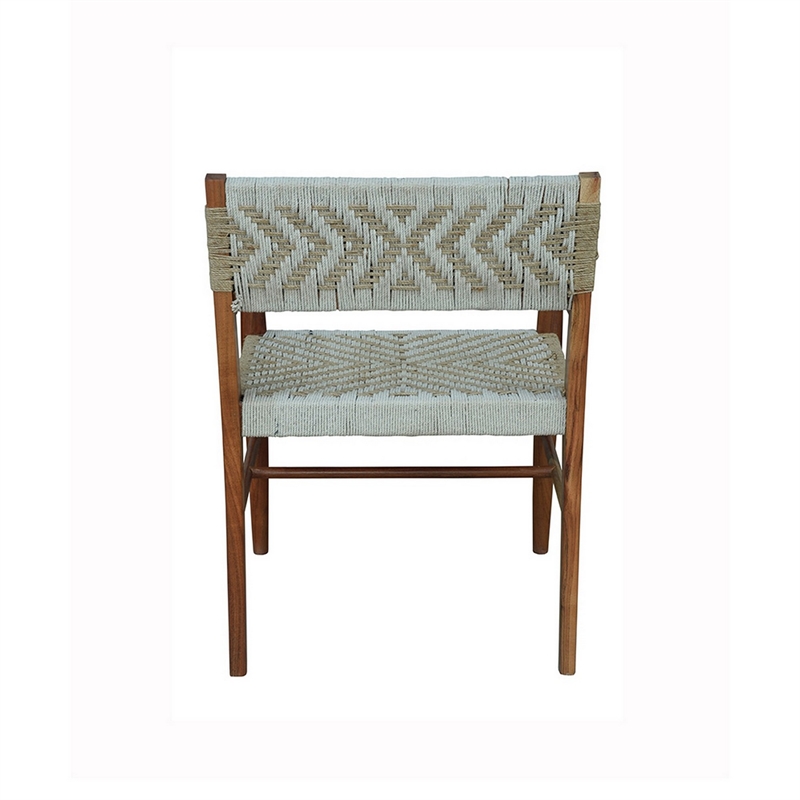 Kia 21 Inch Accent Armchair- Acacia Wood- Cotton Woven Design Natural Cream
