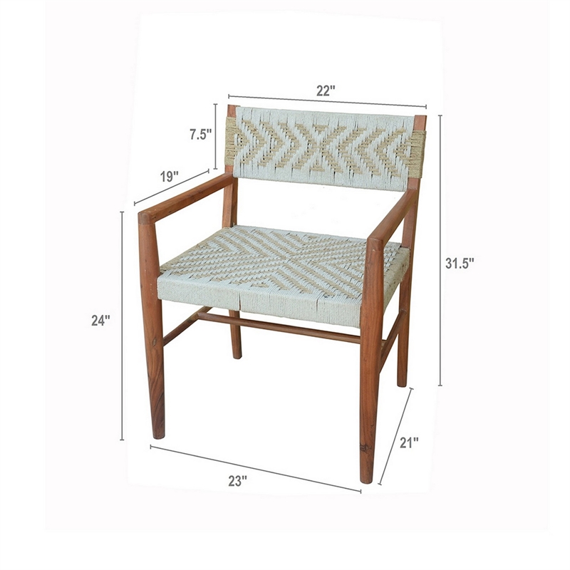 Kia 21 Inch Accent Armchair- Acacia Wood- Cotton Woven Design Natural Cream