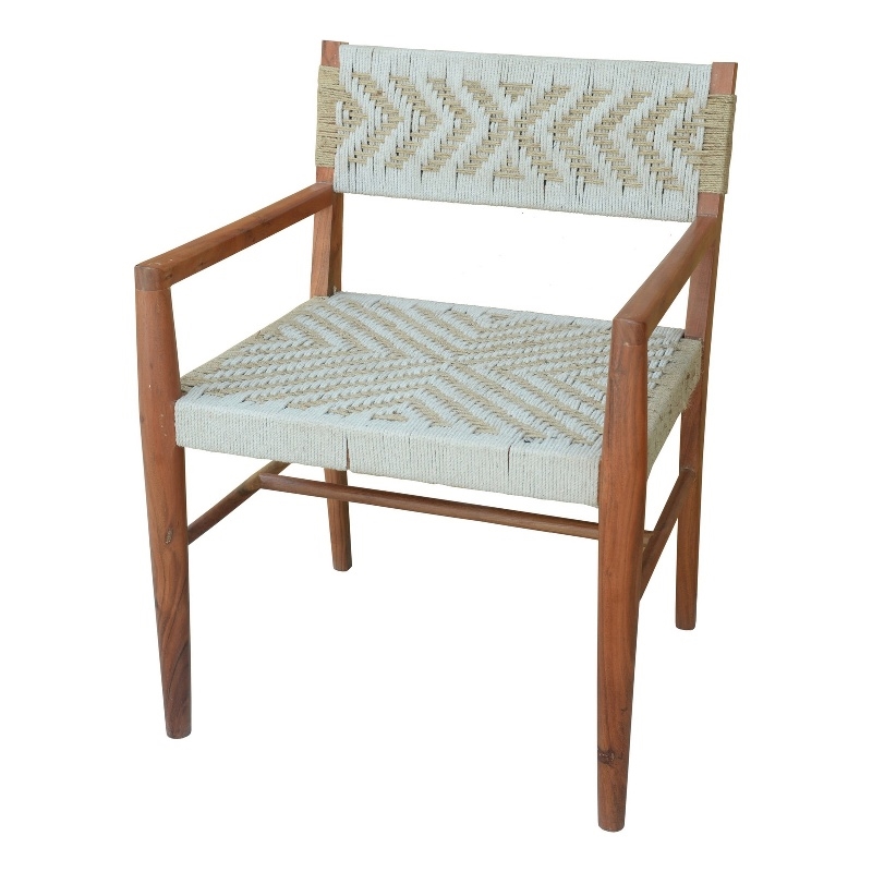 Kia 21 Inch Accent Armchair- Acacia Wood- Cotton Woven Design Natural Cream