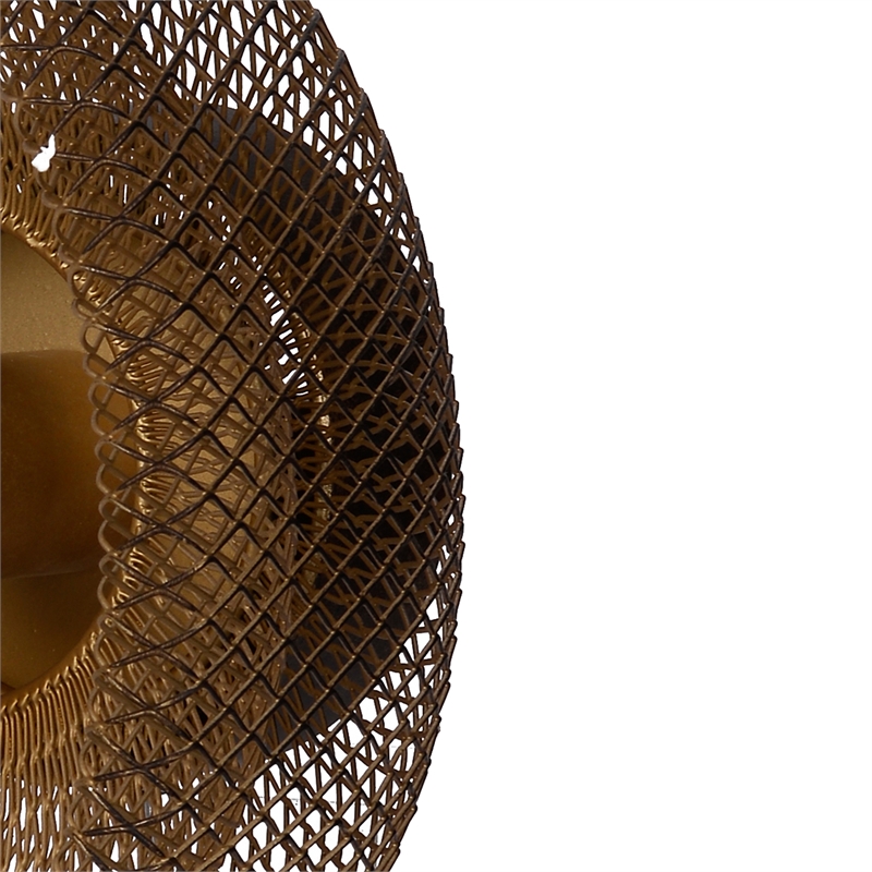 14 Inch Round Wall Mounted Lamp- Iron Mesh and Hardware- Gold Finished